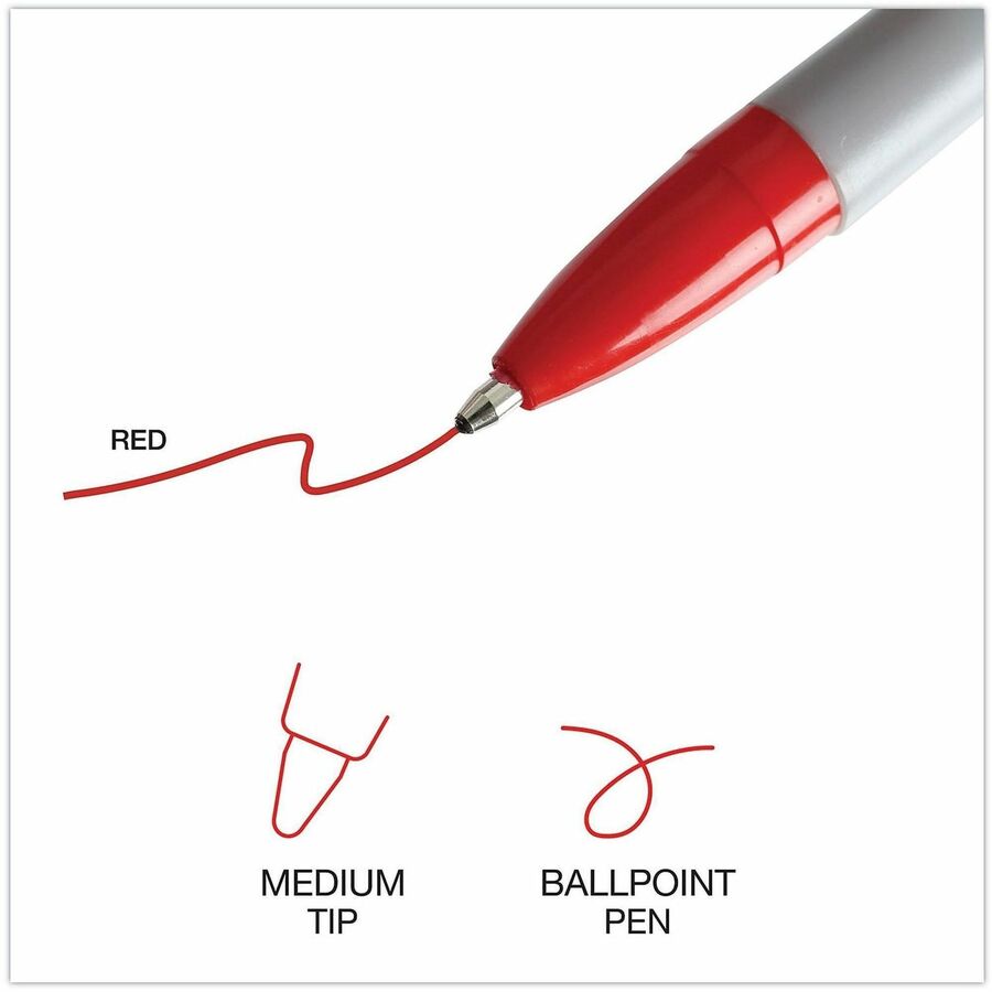 Universal Ballpoint Pen - 1 mm Medium, Conical Pen Point - Red Ink - Oil Based - Gray Stick, Red Barrel - Office - 1 Dozen