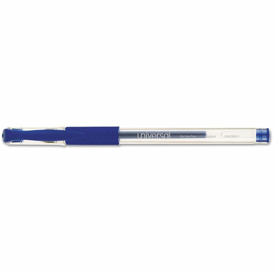 Universal Comfort Grip Gel Pen - 0.7 mm Medium, Conical Pen Point - Blue Ink - Gel-based, Water Based - Clear Stick, Blue Barrel - 1 Dozen