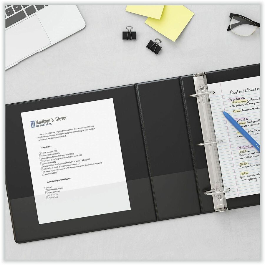 Universal Slant D-Ring View Binder, 3 Rings, 4" Capacity, 11 x 8.5, Black - 4" Binder Capacity - 775 Sheet Capacity - 3 Ring(s) - Fastener(s): Ring - Pocket(s): 2, Inside Front & Back - Polypropylene - Black - Non-stick - 1 Each