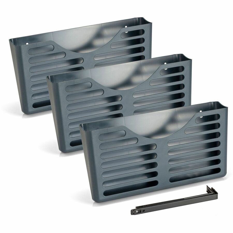 Officemate Verticalmate File Pocket, 3PK w/Hanger Set - 3 Pocket(s) - Vertical - 28" Height x 13.50" Width x 4.70" Depth - Impact Resistant, Lockable, Adjustable Hanger - Gray - Plastic - 3 / Pack