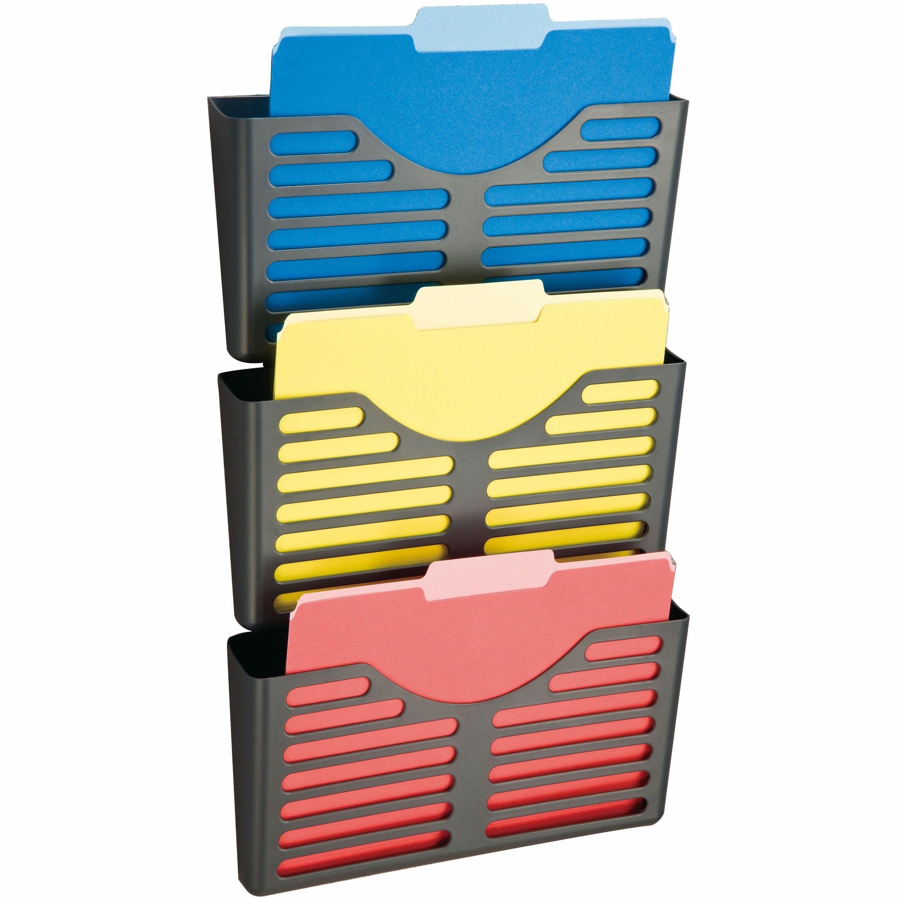 Officemate Verticalmate File Pocket, 3PK w/Hanger Set - 3 Pocket(s) - Vertical - 28" Height x 13.50" Width x 4.70" Depth - Impact Resistant, Lockable, Adjustable Hanger - Gray - Plastic - 3 / Pack