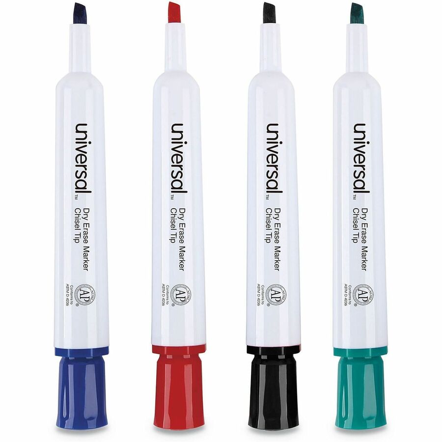 Universal Dry Erase Marker - Broad Chisel Marker Point - Erasable - Black, Blue, Green, Red Ink - Dry - Glass, Classroom, Home, Office - 4 / Set