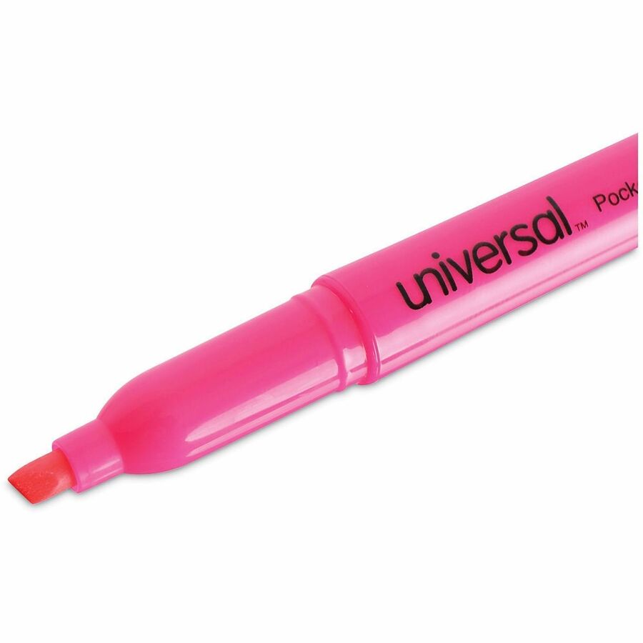Universal Highlighter - Chisel, Broad, Narrow Marker Point - Fluorescent Pink Ink - Pink Barrel - 1 Dozen