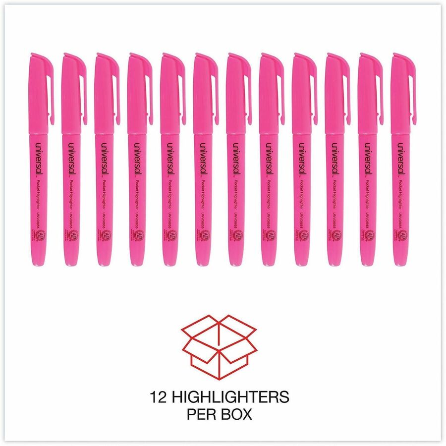 Universal Highlighter - Chisel, Broad, Narrow Marker Point - Fluorescent Pink Ink - Pink Barrel - 1 Dozen