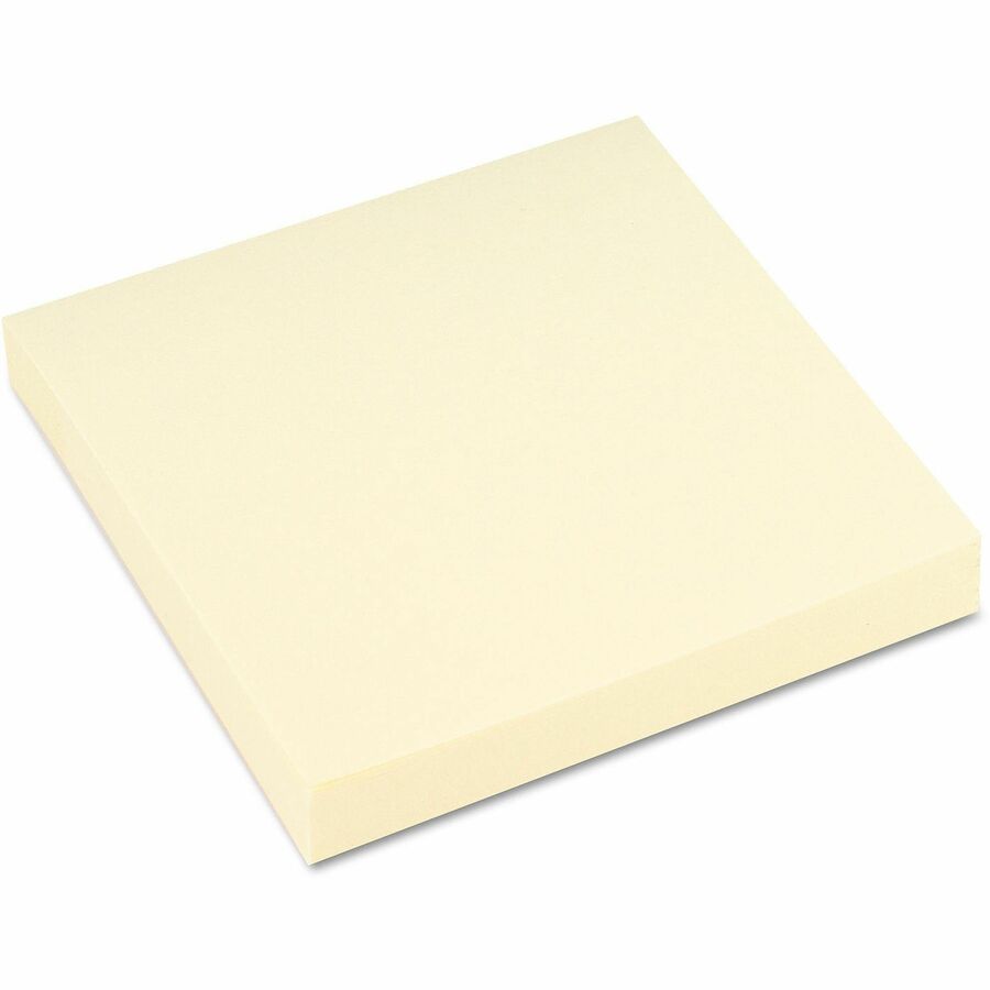 Universal Note Pad - 3" Flag/Note Width x 3" Flag/Note Length - Square - 100 Sheets per Pad - Unruled - Yellow - Paper - Self-stick, Repositionable, Adhesive Backing - Recycled - 18 / Pack