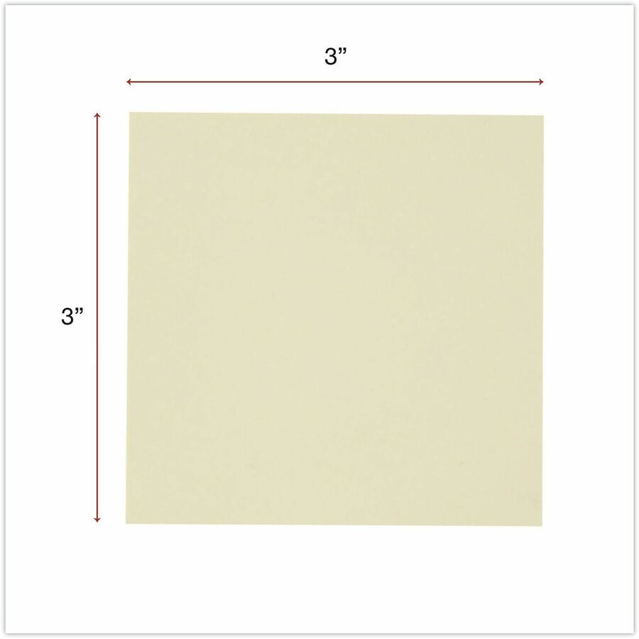 Universal Note Pad - 3" Flag/Note Width x 3" Flag/Note Length - Square - 100 Sheets per Pad - Unruled - Yellow - Paper - Self-stick, Repositionable, Adhesive Backing - Recycled - 18 / Pack