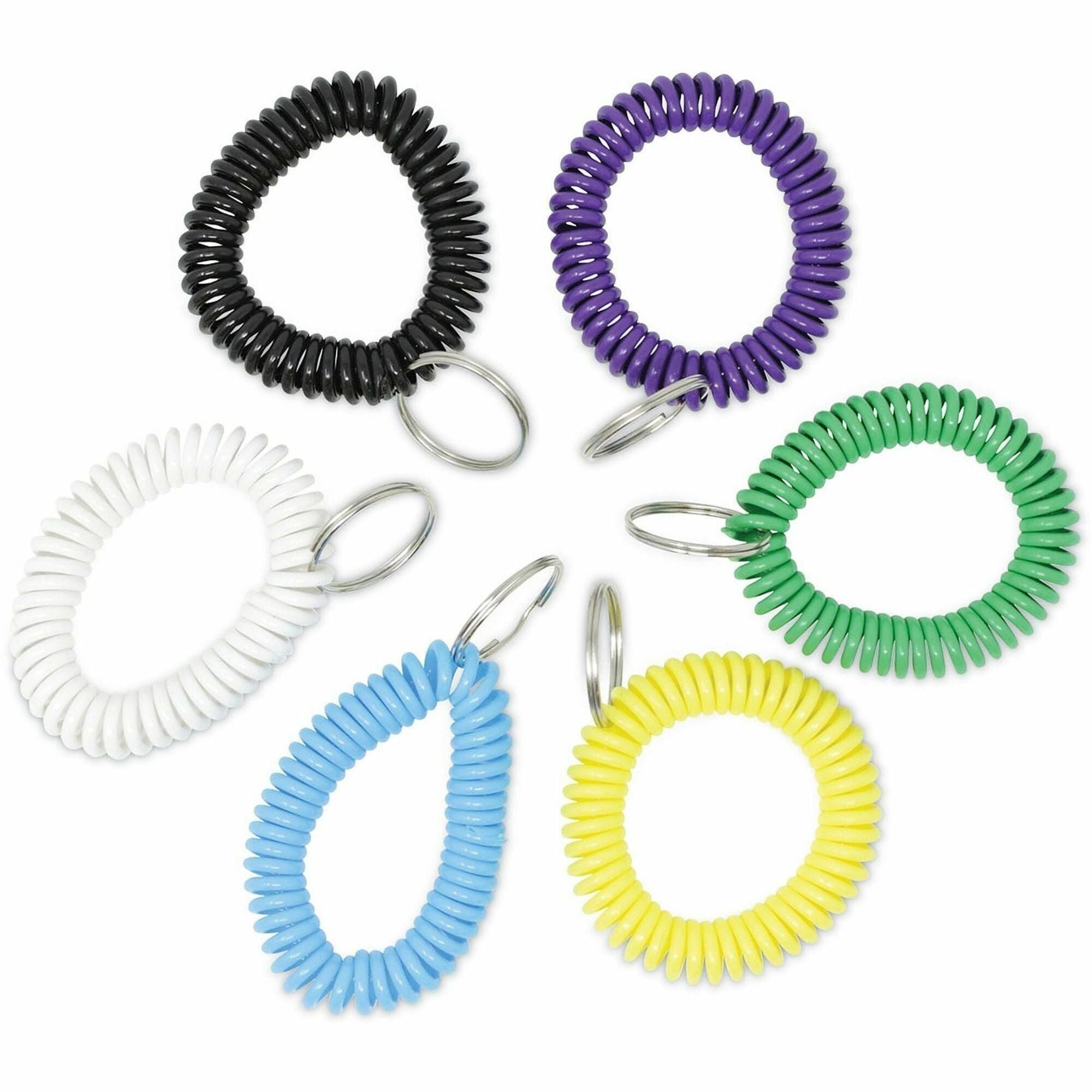 Universal Key Ring - 2.4" Height x 2.4" Width x 0.4" Depth - Plastic - Assorted, Black, Blue, Green, Purple, White, Yellow - Sturdy, Secure - 6 / Pack