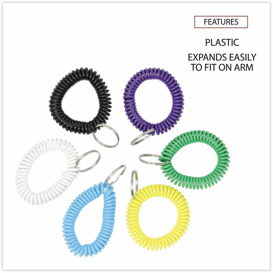 Universal Key Ring - 2.4" Height x 2.4" Width x 0.4" Depth - Plastic - Assorted, Black, Blue, Green, Purple, White, Yellow - Sturdy, Secure - 6 / Pack