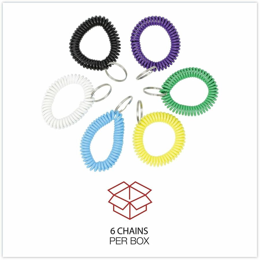 Universal Key Ring - 2.4" Height x 2.4" Width x 0.4" Depth - Plastic - Assorted, Black, Blue, Green, Purple, White, Yellow - Sturdy, Secure - 6 / Pack