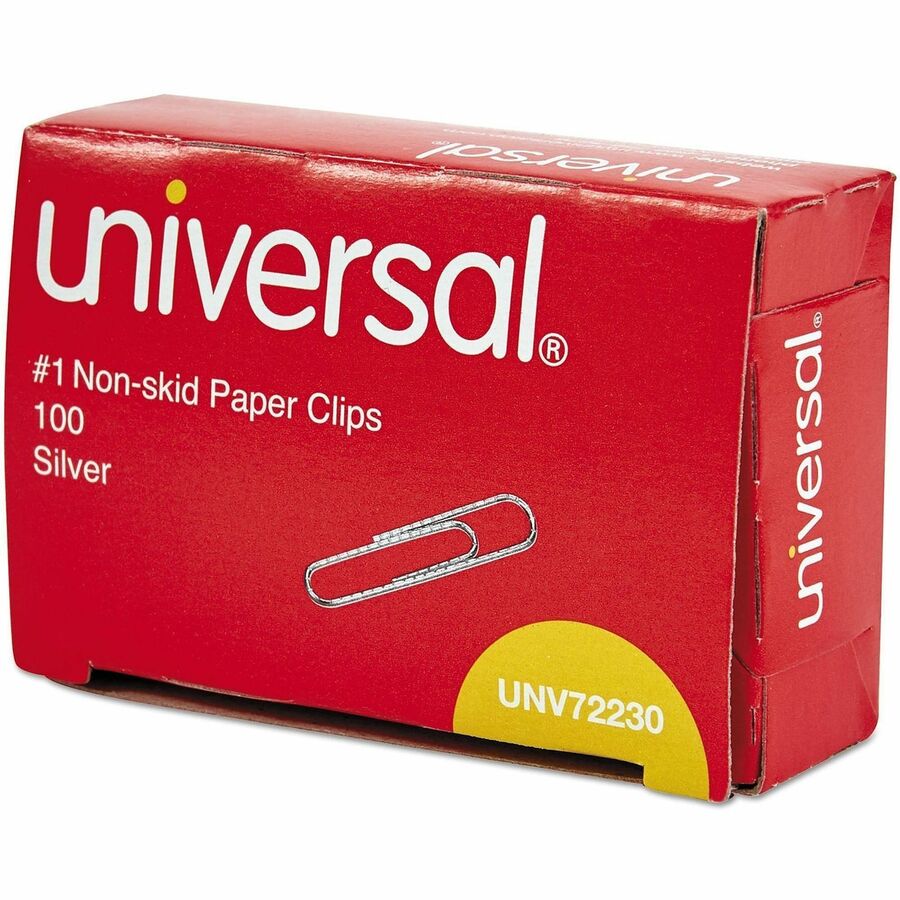 Universal Paper Clip - No. 1 - 1.3" Length - for Paper, Paper Clip, Office, School, Home, Sheet, Document - Non-skid, Durable - Silver - Steel Wire - 100 Clips/Box - 1000 / Pack