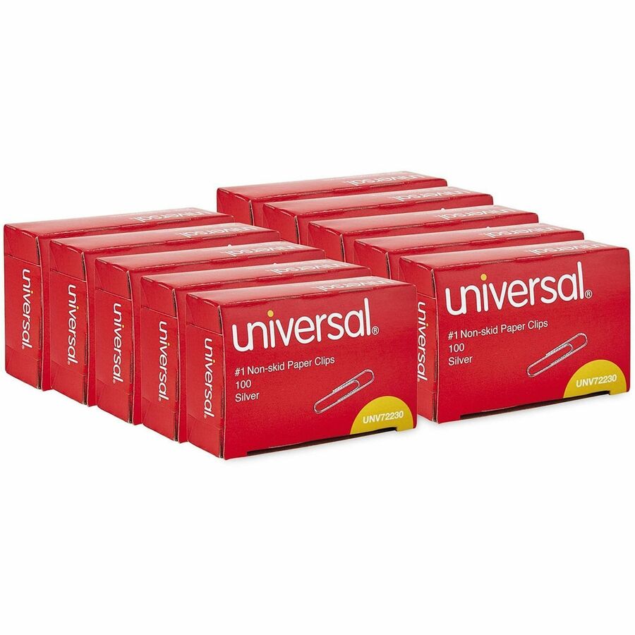 Universal Paper Clip - No. 1 - 1.3" Length - for Paper, Paper Clip, Office, School, Home, Sheet, Document - Non-skid, Durable - Silver - Steel Wire - 100 Clips/Box - 1000 / Pack