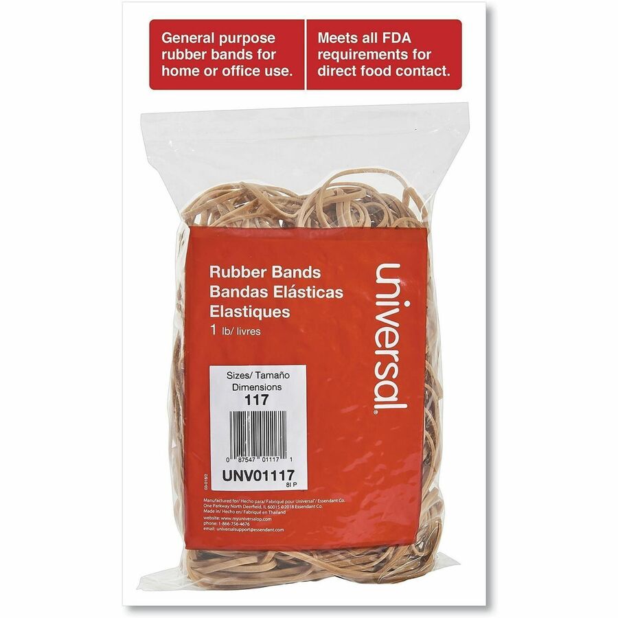 Universal Standard Rubber Bands - Size: #117 - 7" Length x 0.1" Width - Elastic - Rubber - Beige - 210 / Pack