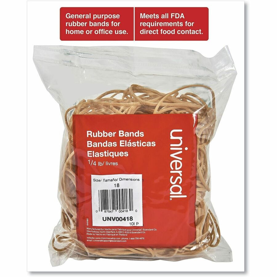 Universal Standard Rubber Bands - Size: #18 - 3" Length x 0.1" Width - Elastic - Rubber - Beige - 400 / Pack