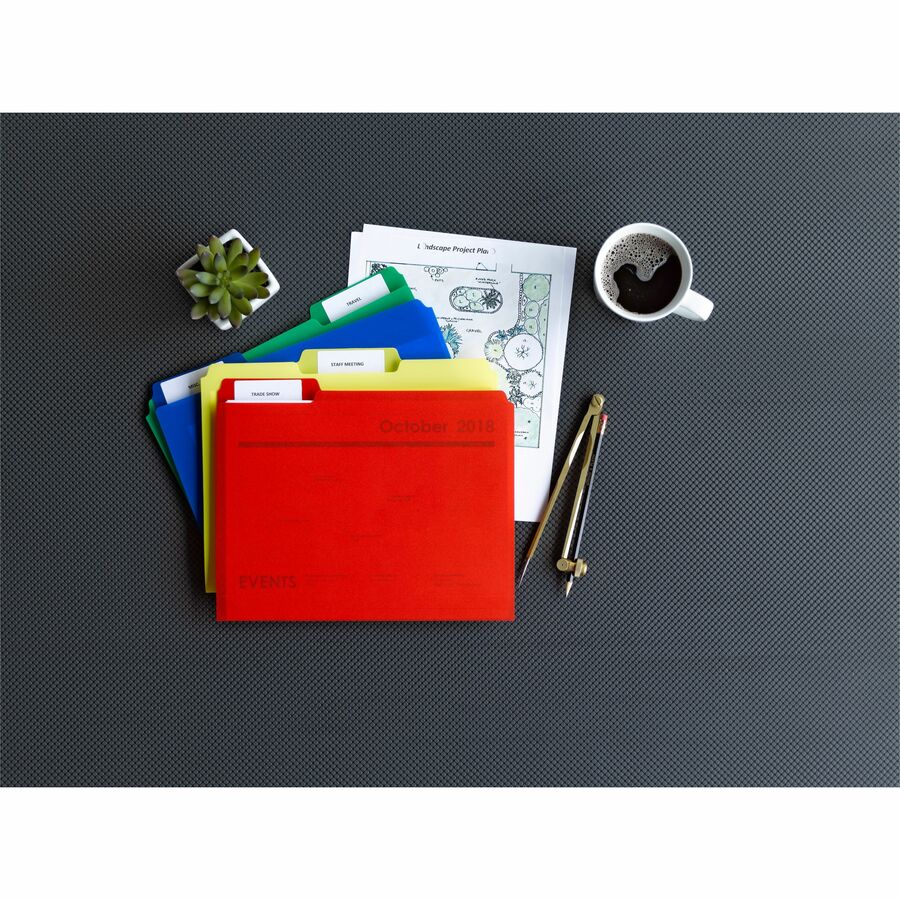 Smead 1/3 Tab Cut Letter Top Tab File Folder - 8 1/2" x 11" - Top Tab Location - Assorted Tab Position - Poly - Red, Yellow, Green, Blue - 12 / Pack