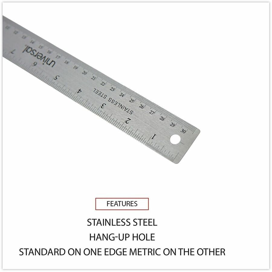 Universal Ruler - 12" Length - 1/16 Graduations - Standard, Metric Measuring System - Stainless Steel, Cork - 1 Each