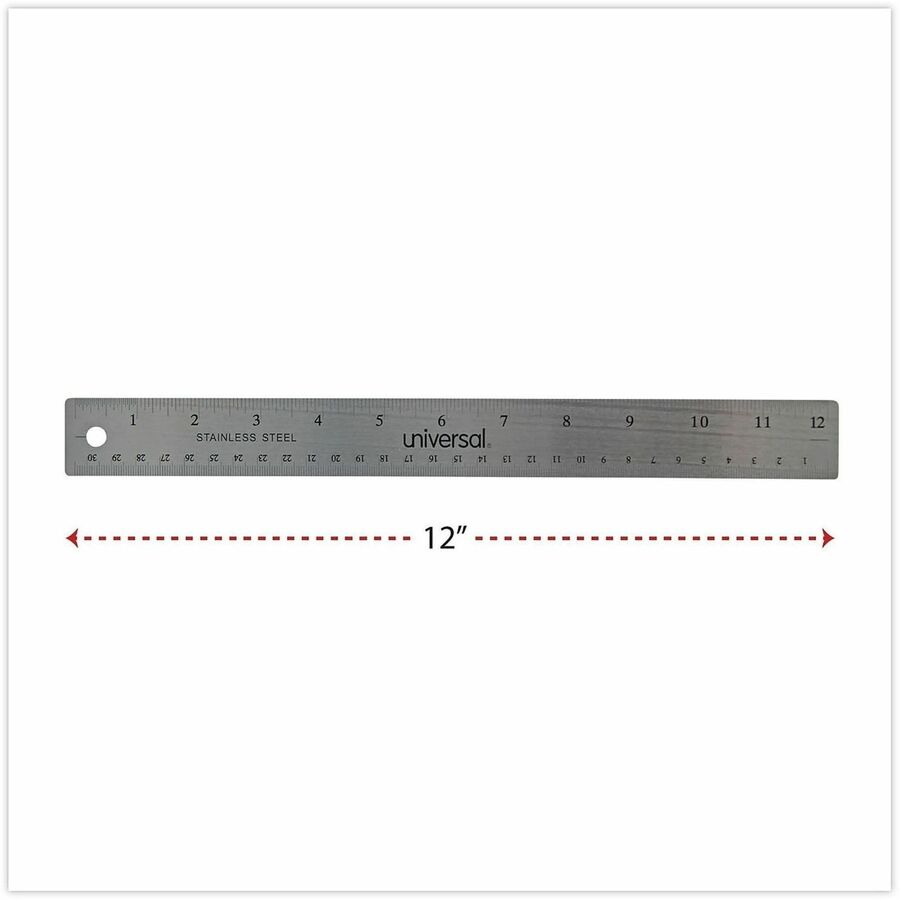 Universal Ruler - 12" Length - 1/16 Graduations - Standard, Metric Measuring System - Stainless Steel, Cork - 1 Each