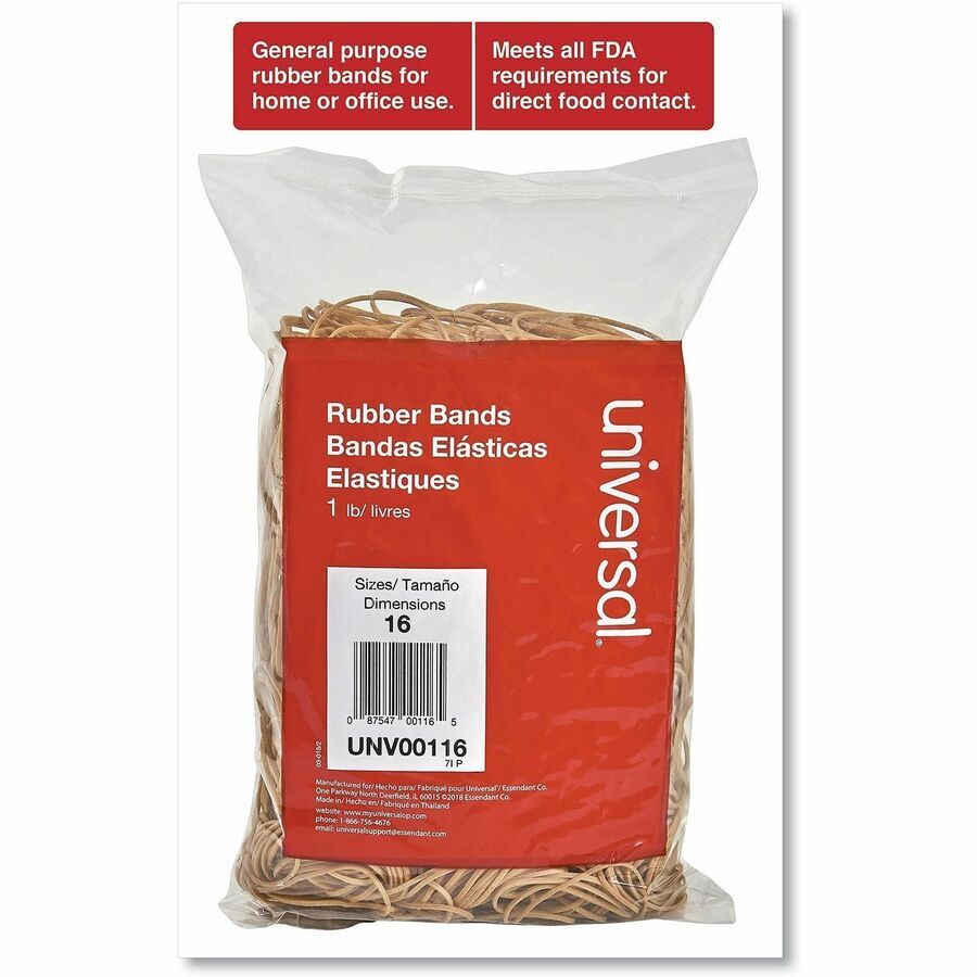 Universal Standard Rubber Bands - Size: #16 - 2.5" Length x 0.1" Width - Elastic - Rubber - Beige - 1900 / Pack