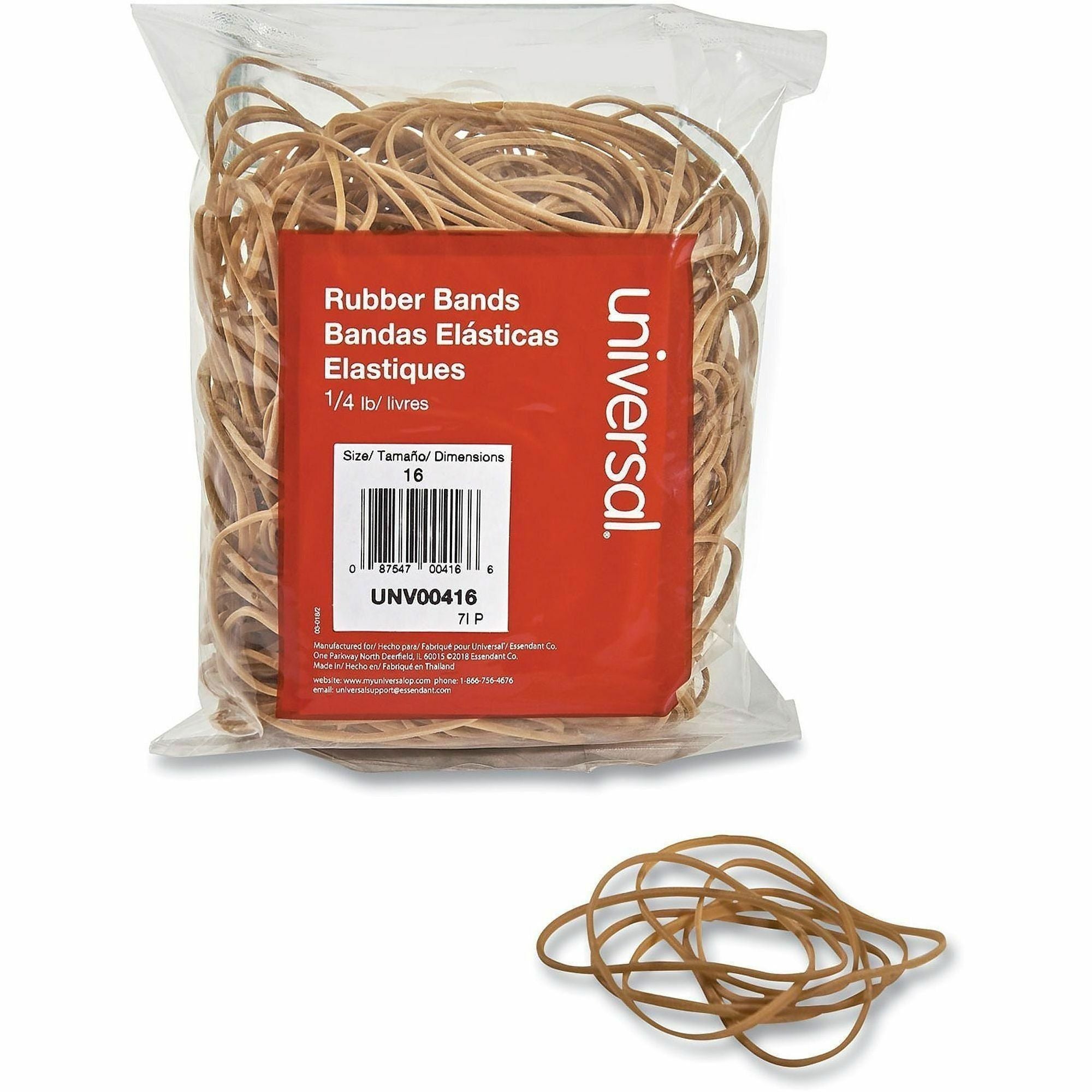 Universal Standard Rubber Bands - Size: #16 - 2.5" Length x 0.1" Width - Elastic - Rubber - Beige - 475 / Pack