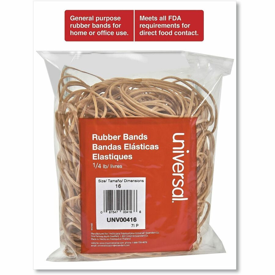 Universal Standard Rubber Bands - Size: #16 - 2.5" Length x 0.1" Width - Elastic - Rubber - Beige - 475 / Pack