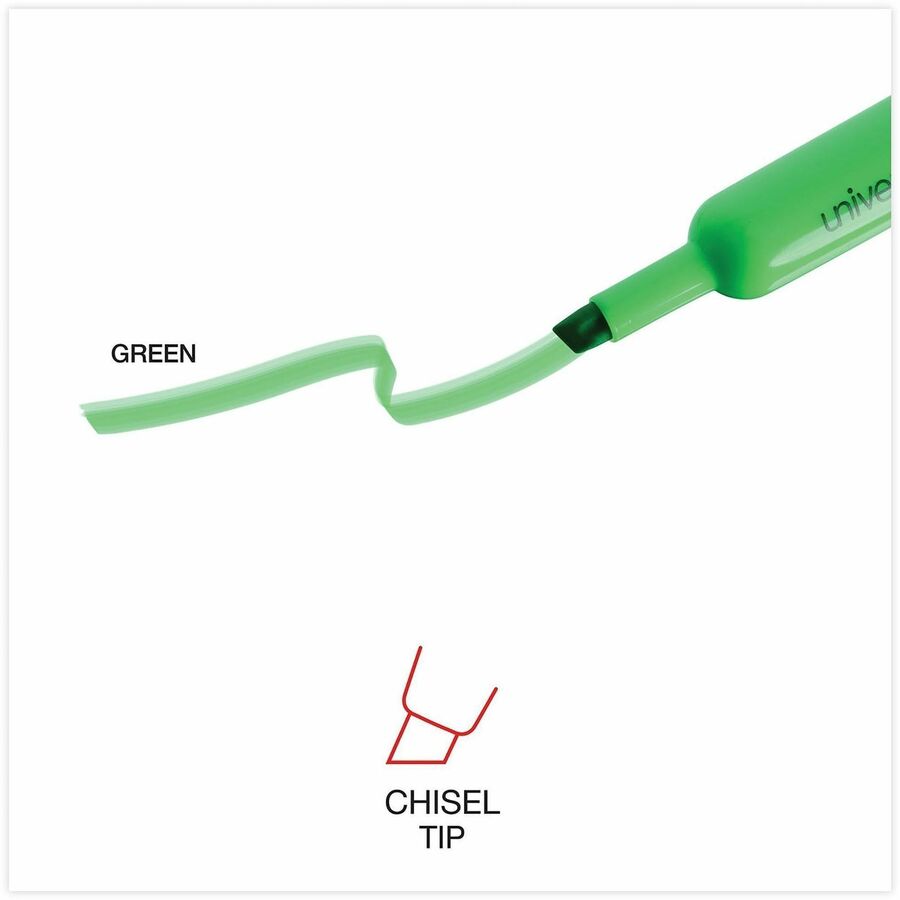 Universal Highlighter - Chisel Pen Point - Fluorescent Green Ink - Green Barrel - 1 Dozen