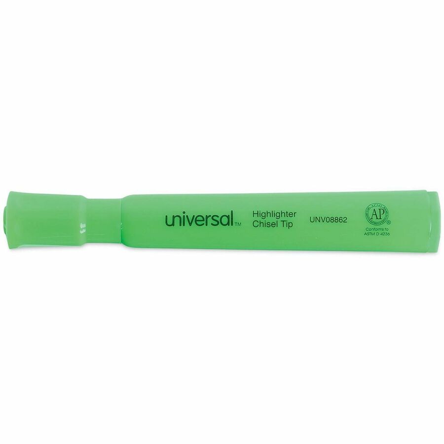 Universal Highlighter - Chisel Pen Point - Fluorescent Green Ink - Green Barrel - 1 Dozen