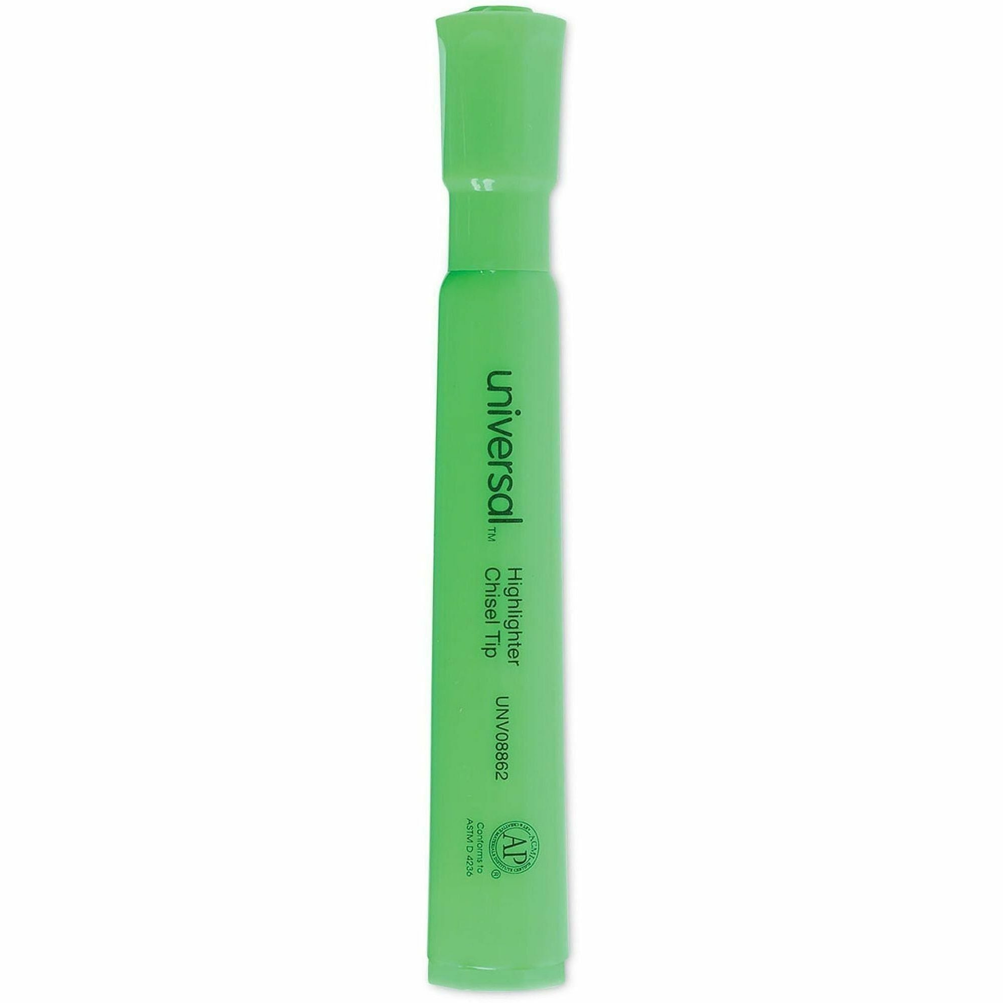 Universal Highlighter - Chisel Pen Point - Fluorescent Green Ink - Green Barrel - 1 Dozen