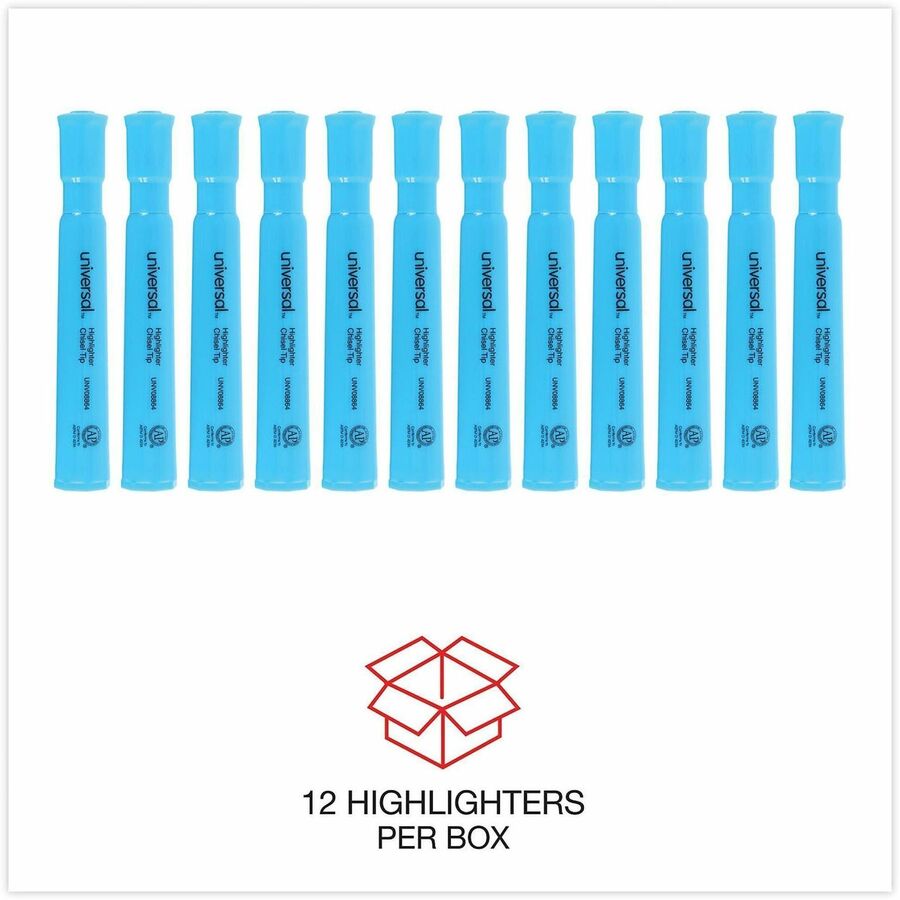 Universal Highlighter - Chisel Marker Point - Fluorescent Blue Ink - Blue Barrel - 1 Dozen