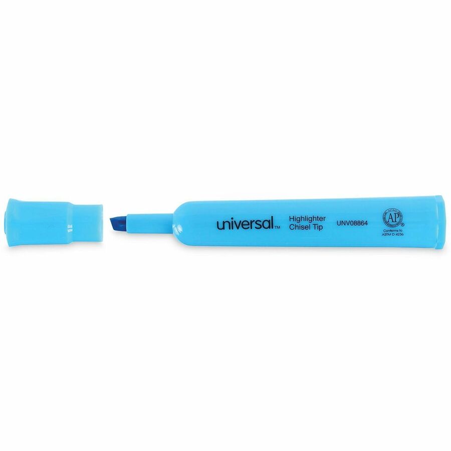Universal Highlighter - Chisel Marker Point - Fluorescent Blue Ink - Blue Barrel - 1 Dozen