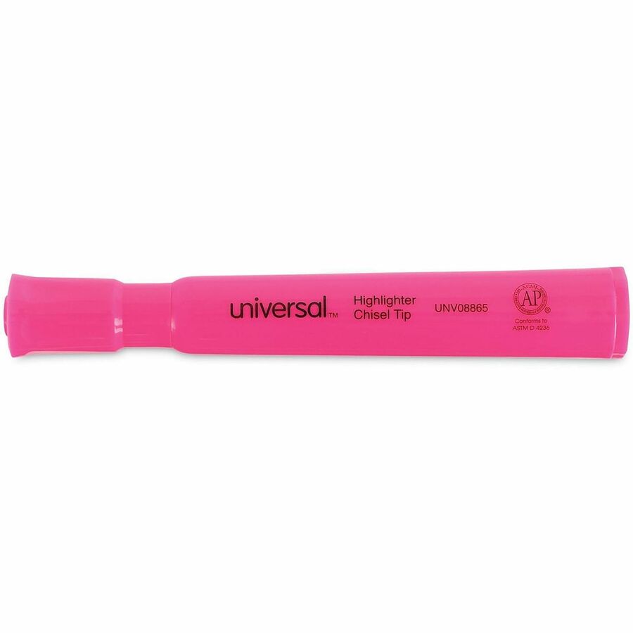 Universal Highlighter - Chisel, Broad, Narrow Marker Point - Fluorescent Pink Ink - Pink Barrel - 1 Dozen