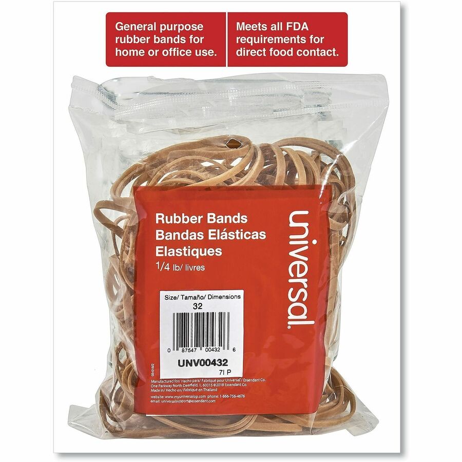 Universal Standard Rubber Bands - Size: #32 - 3" Length x 0.1" Width - Elastic - Rubber - Beige - 205 / Pack