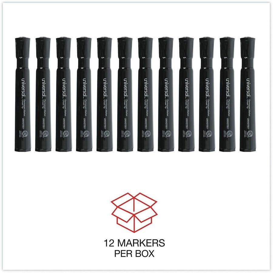 Universal Permanent Marker - Chisel, Broad Marker Point - Black Ink - Plastic Barrel - Office, Project, Label - 1 Dozen