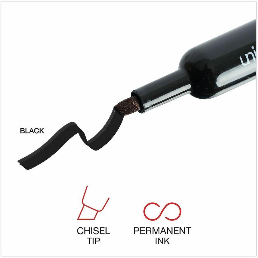 Universal Permanent Marker - Chisel, Broad Marker Point - Black Ink - Plastic Barrel - Office, Project, Label - 1 Dozen