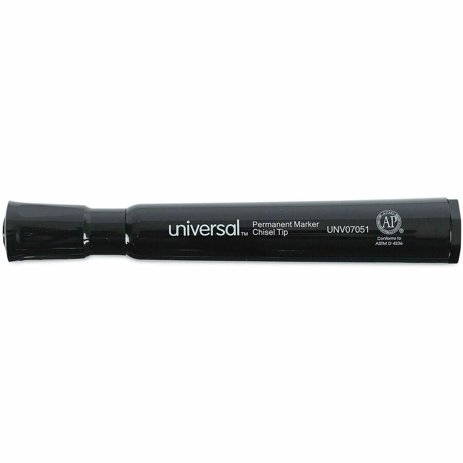 Universal Permanent Marker - Chisel, Broad Marker Point - Black Ink - Plastic Barrel - Office, Project, Label - 1 Dozen