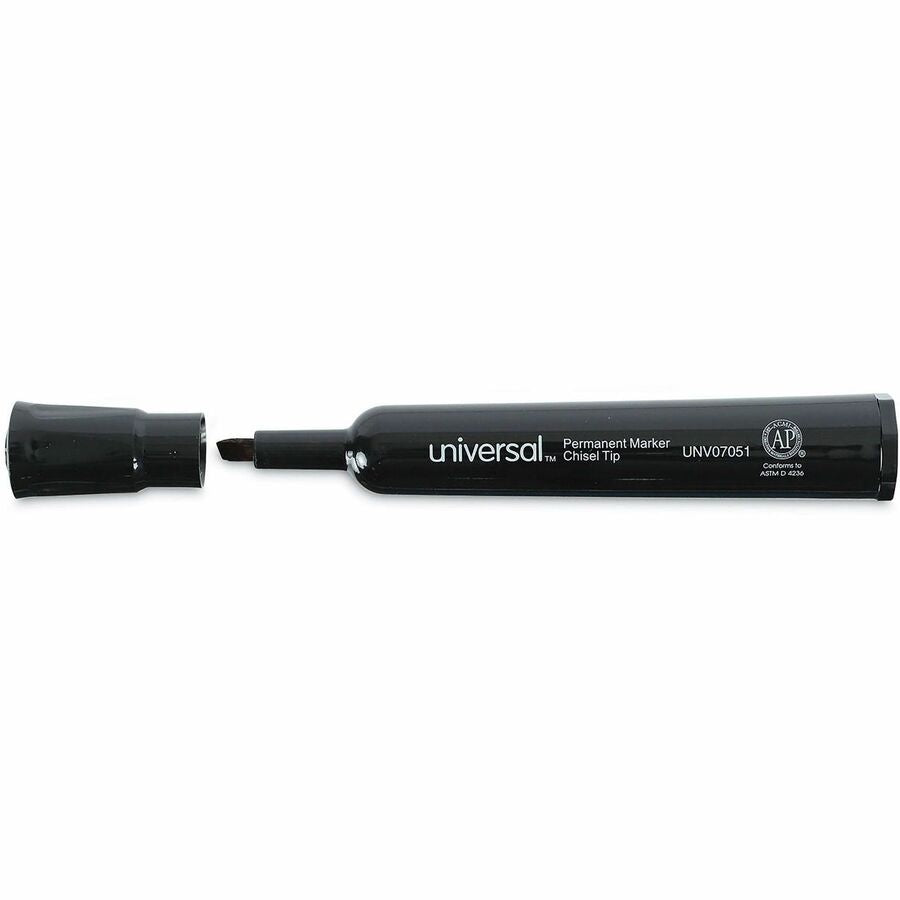 Universal Permanent Marker - Chisel, Broad Marker Point - Black Ink - Plastic Barrel - Office, Project, Label - 1 Dozen