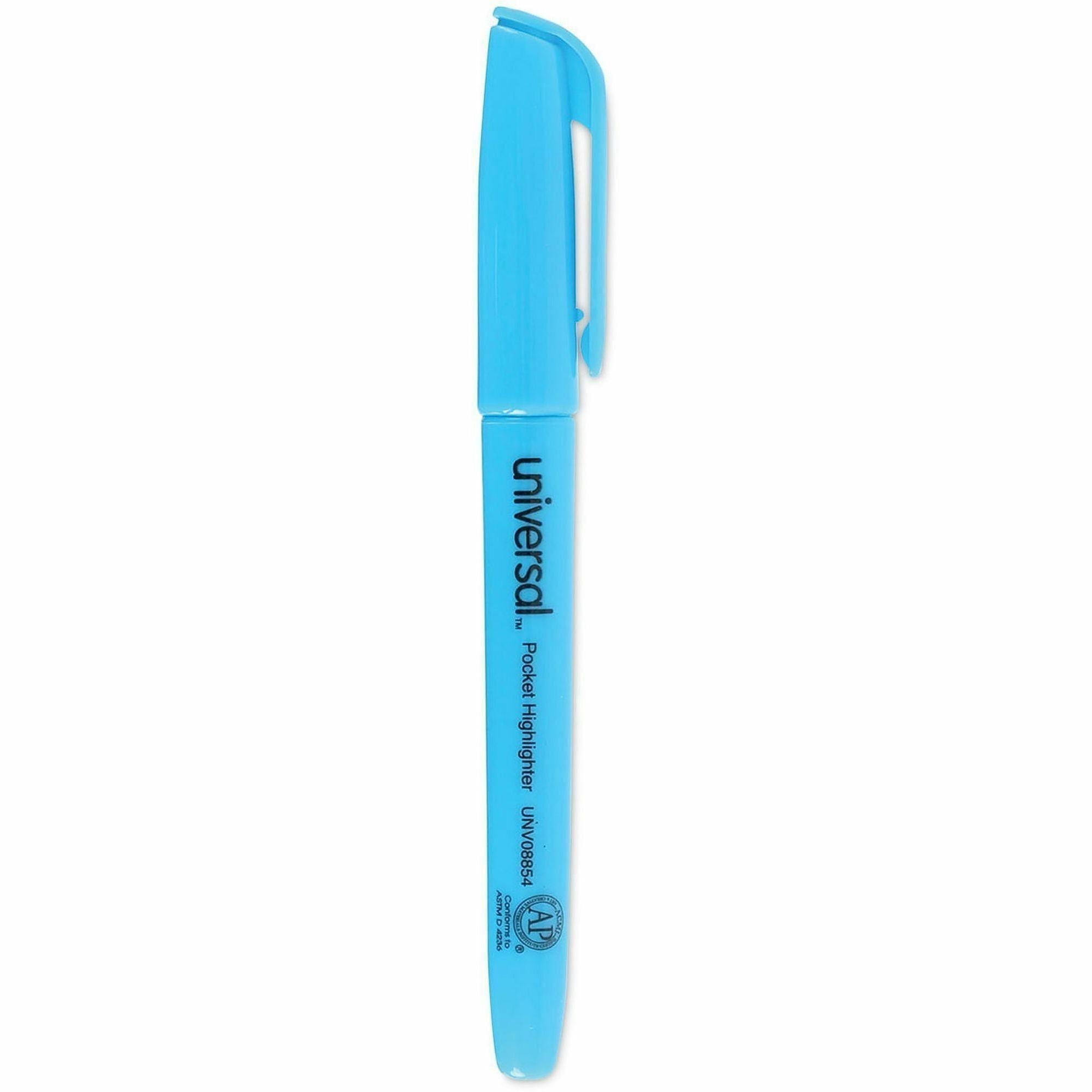 Universal Highlighter - Chisel, Broad, Narrow Marker Point - Fluorescent Blue Ink - Blue Barrel - 1 Dozen
