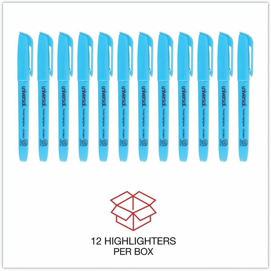 Universal Highlighter - Chisel, Broad, Narrow Marker Point - Fluorescent Blue Ink - Blue Barrel - 1 Dozen