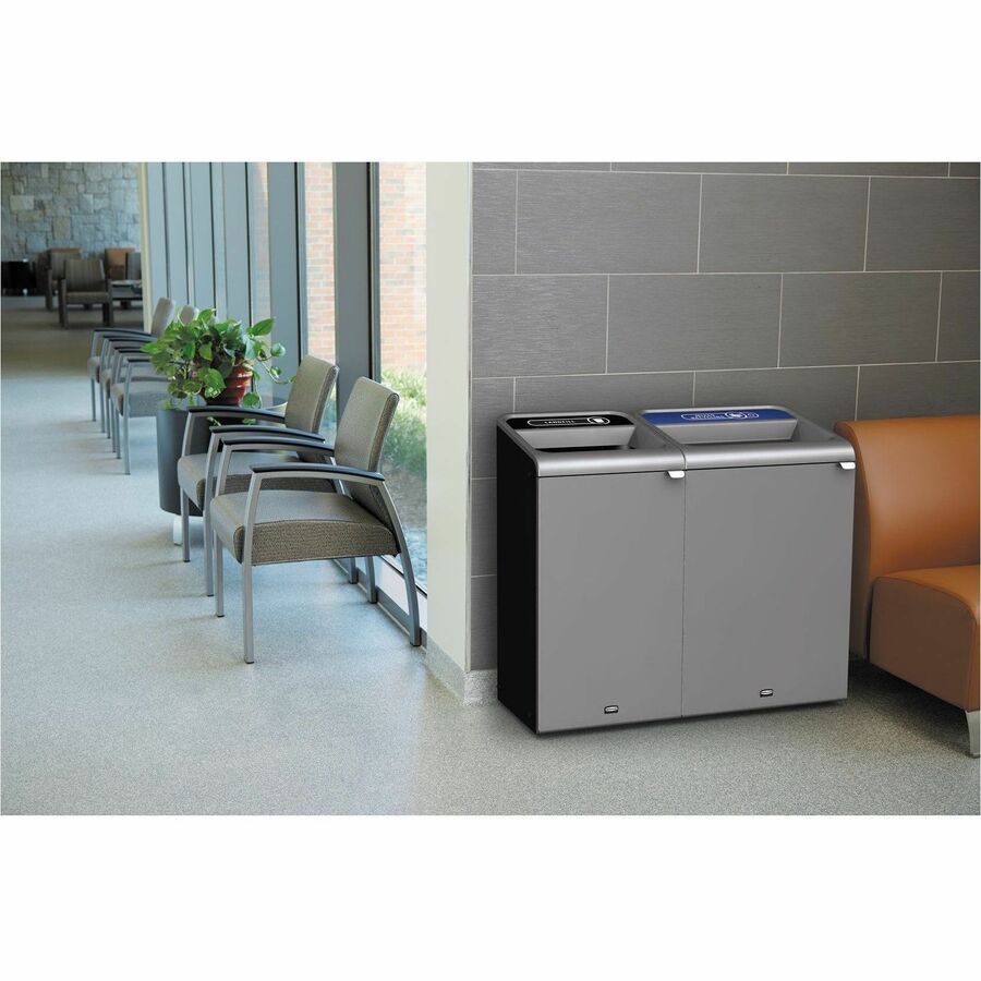 Rubbermaid Commercial Configure 1 Stream Gray Container - Open Top - 45 gal Capacity - For Commercial, Indoor, Outdoor - Contoured Edge, Ergonomic Handle, Hinged Door, Venting Channel, Damage Resistant, Recyclable - 38" Height x 19.5" Width x 29.1" Dep...