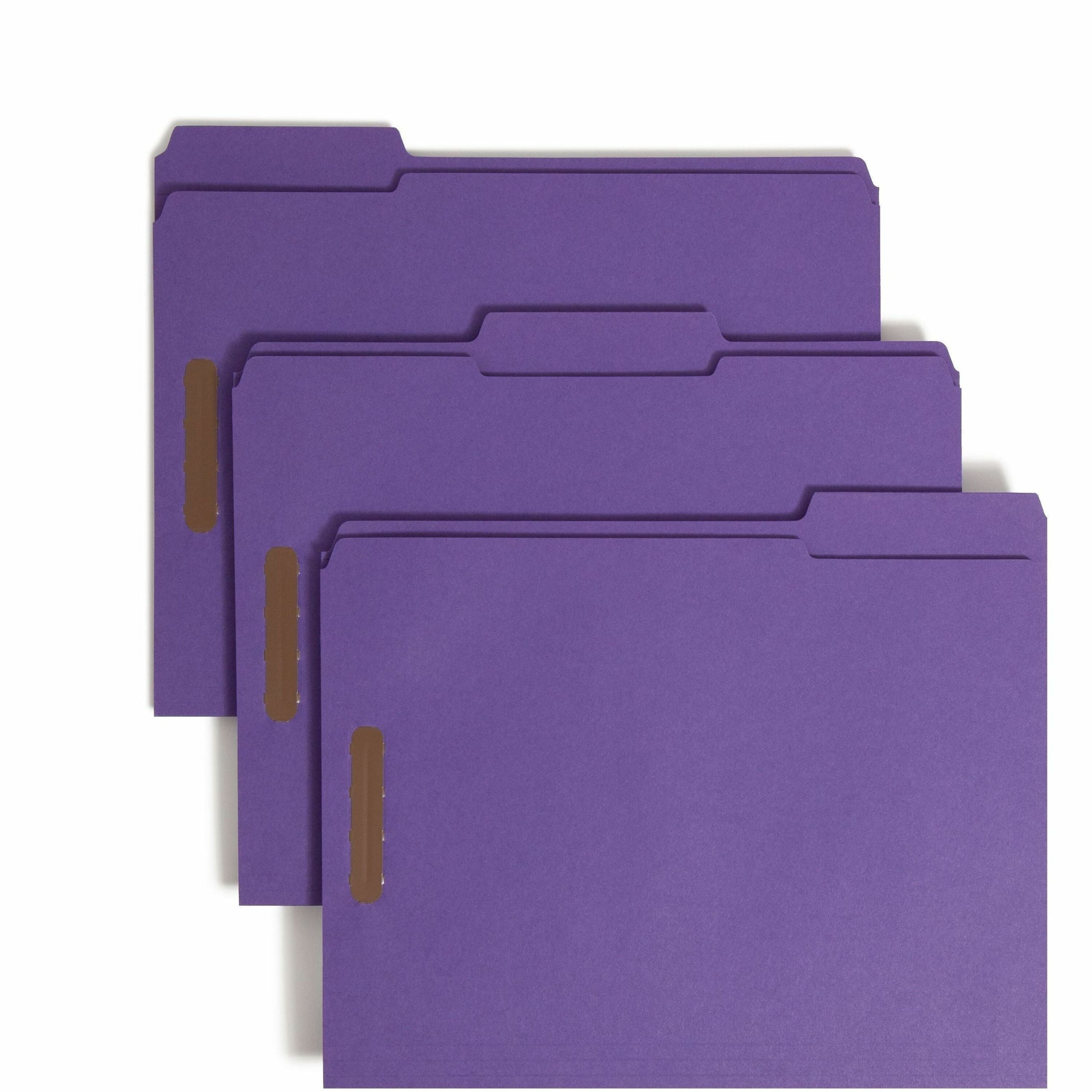 Smead 1/3 Tab Cut Letter Recycled Fastener Folder with Fastener - 8 1/2" x 11" - 3/4" Expansion - 2 x 2K Fastener(s) - 2" Fastener Capacity - Top Tab Location - Assorted Tab Position - 11 pt. - 2 Plys - Stock, Paper Stock - Purple - 10% Recycled - 50 /...