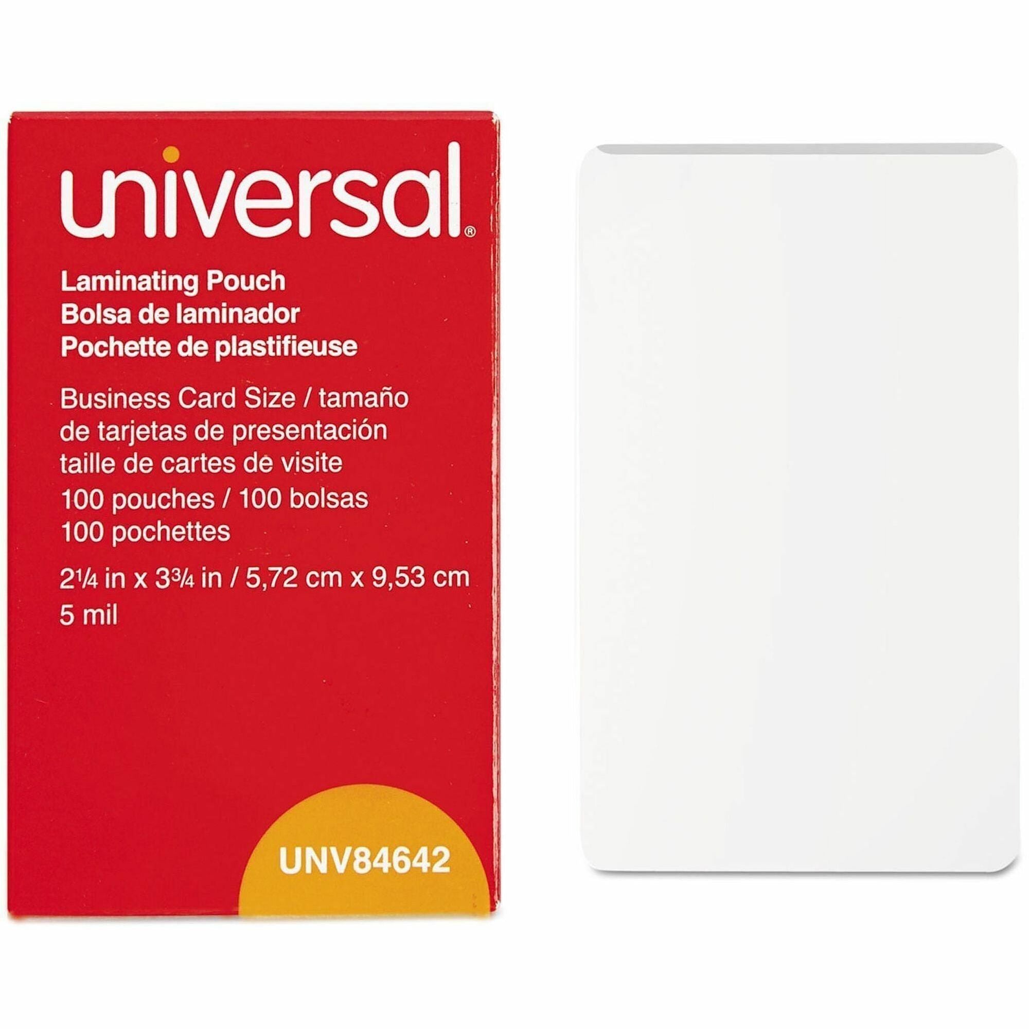 Universal Laminating Pouch - Sheet Size Supported: Business Card 3.50" Width x 2" Length - Laminating Pouch/Sheet Size: 3.75" Width x 2.25" Length x 5 mil Thickness - Glossy - for Document, Photo, Sign, ID Card, Card Stock, Paper, Business Card - Crack...