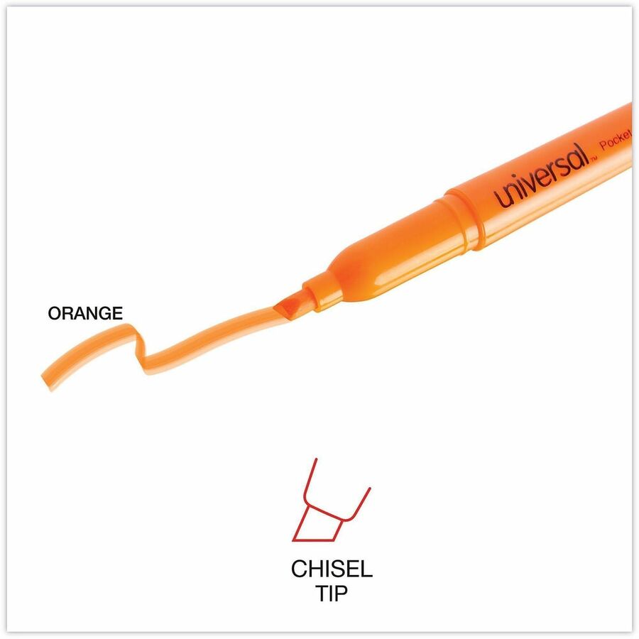 Universal Highlighter - Chisel, Broad, Narrow Marker Point - Fluorescent Orange Ink - Orange Barrel - 1 Dozen