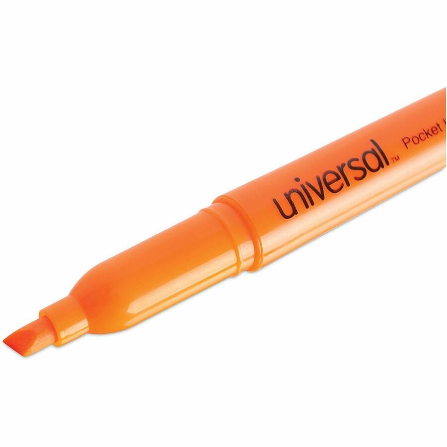 Universal Highlighter - Chisel, Broad, Narrow Marker Point - Fluorescent Orange Ink - Orange Barrel - 1 Dozen