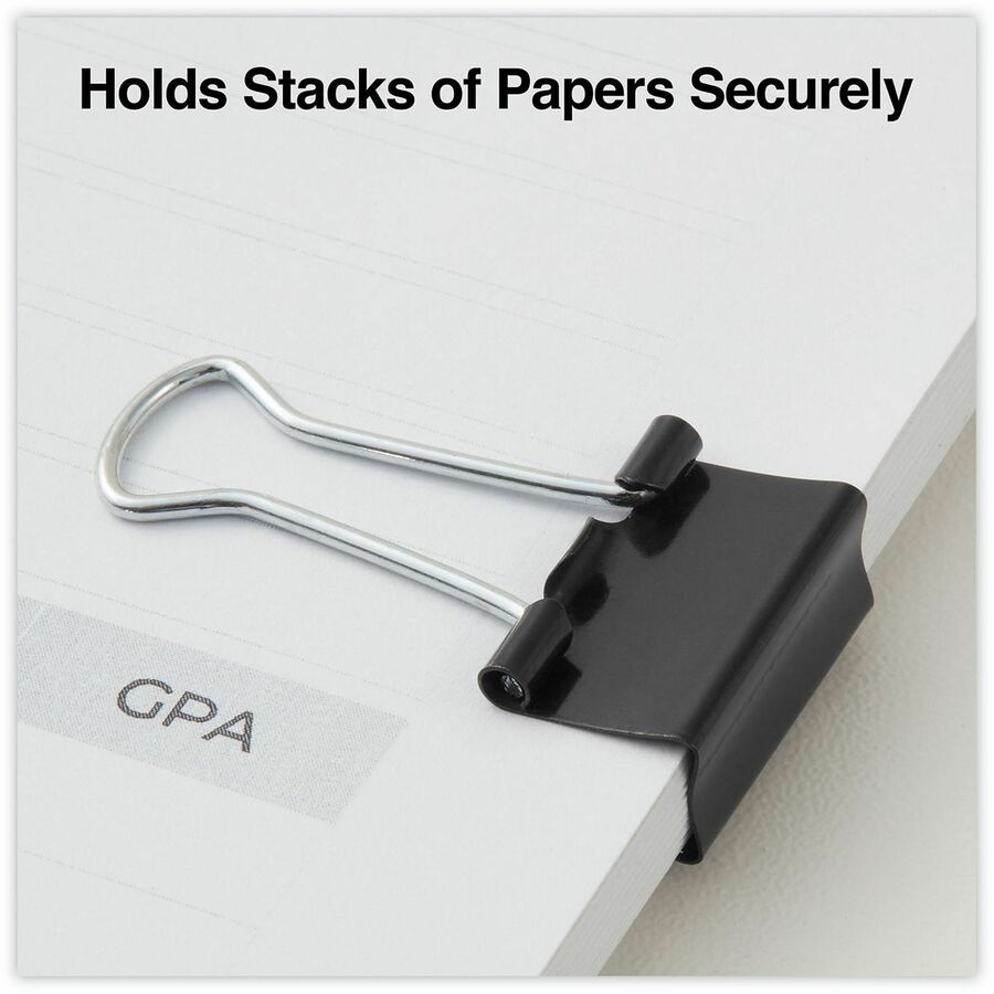 Universal Binder Clip - Small - 0.7" Width - 0.38" Size Capacity - for Paper, Binder, School, Home - Sturdy, Foldable Handle, Removable Handle - Black, Silver - Steel Wire - 12 / Box