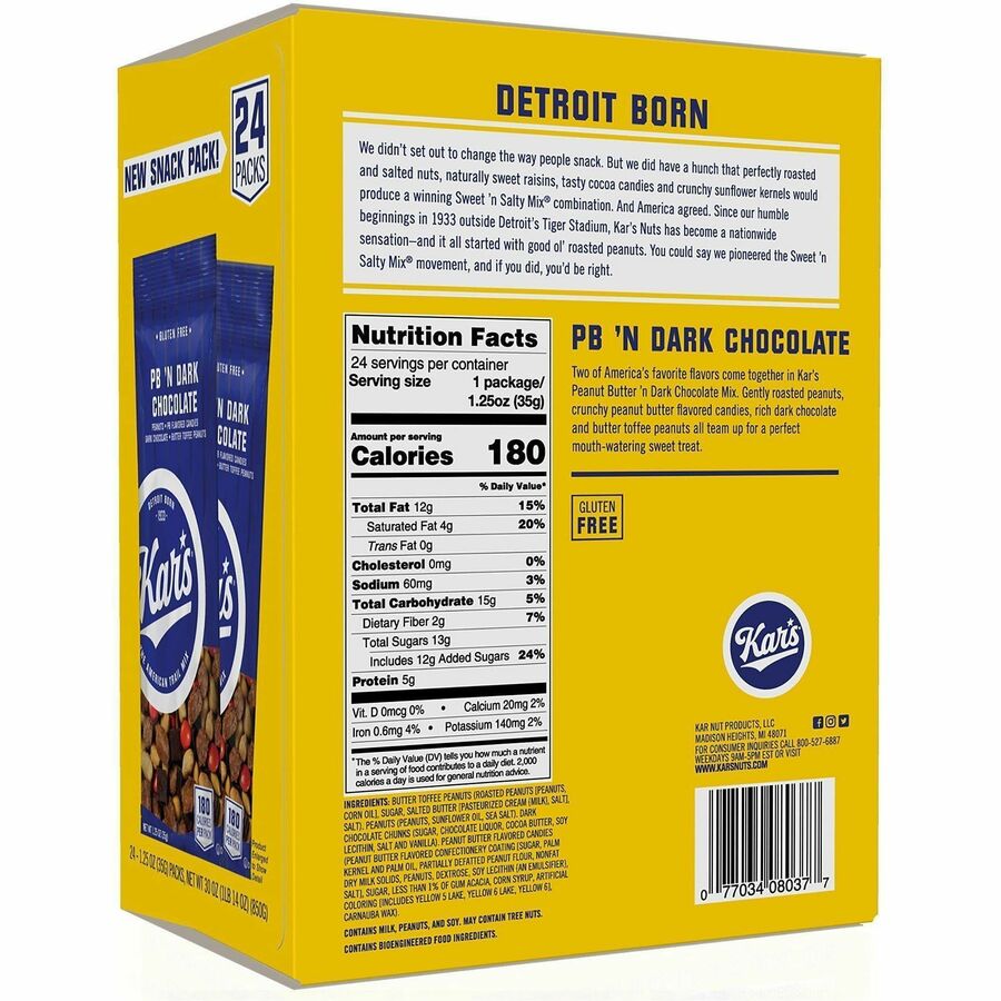 Office Snax Peanut Butter 'N Dark Chocolate Mix - Dark Chocolate, Crunchy Peanut Butter - 1.25 oz - 24 / Box