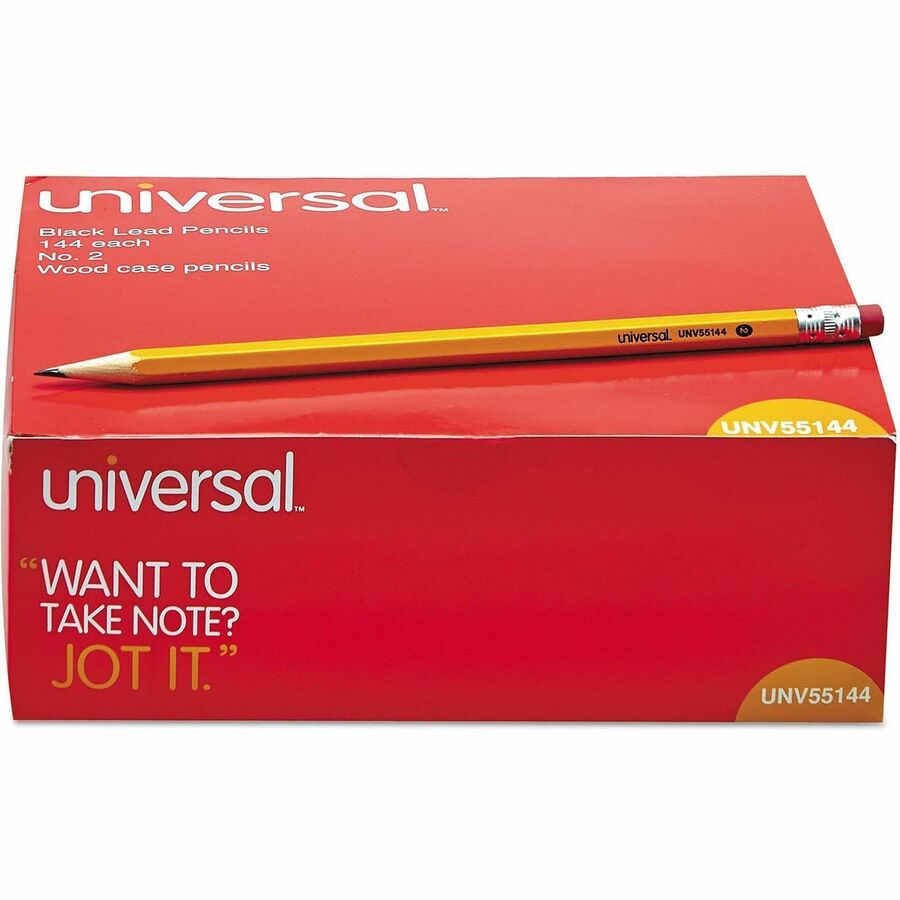 Universal Wood Pencil - Black Lead - HB/#2 - Yellow Wood Barrel - 144/Box - 1 Pack