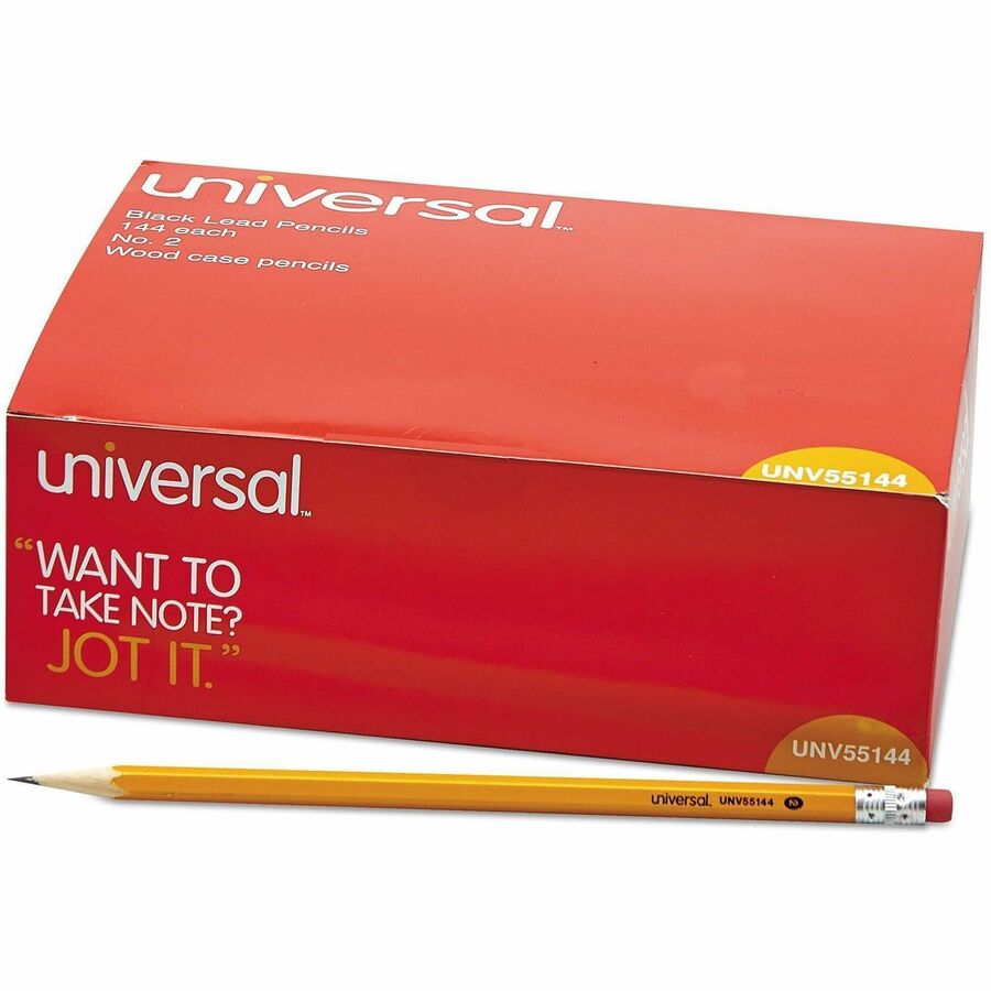 Universal Wood Pencil - Black Lead - HB/#2 - Yellow Wood Barrel - 144/Box - 1 Pack