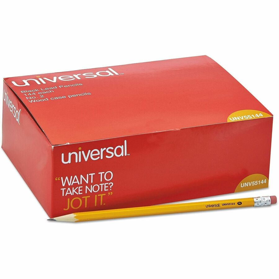 Universal Wood Pencil - Black Lead - HB/#2 - Yellow Wood Barrel - 144/Box - 1 Pack