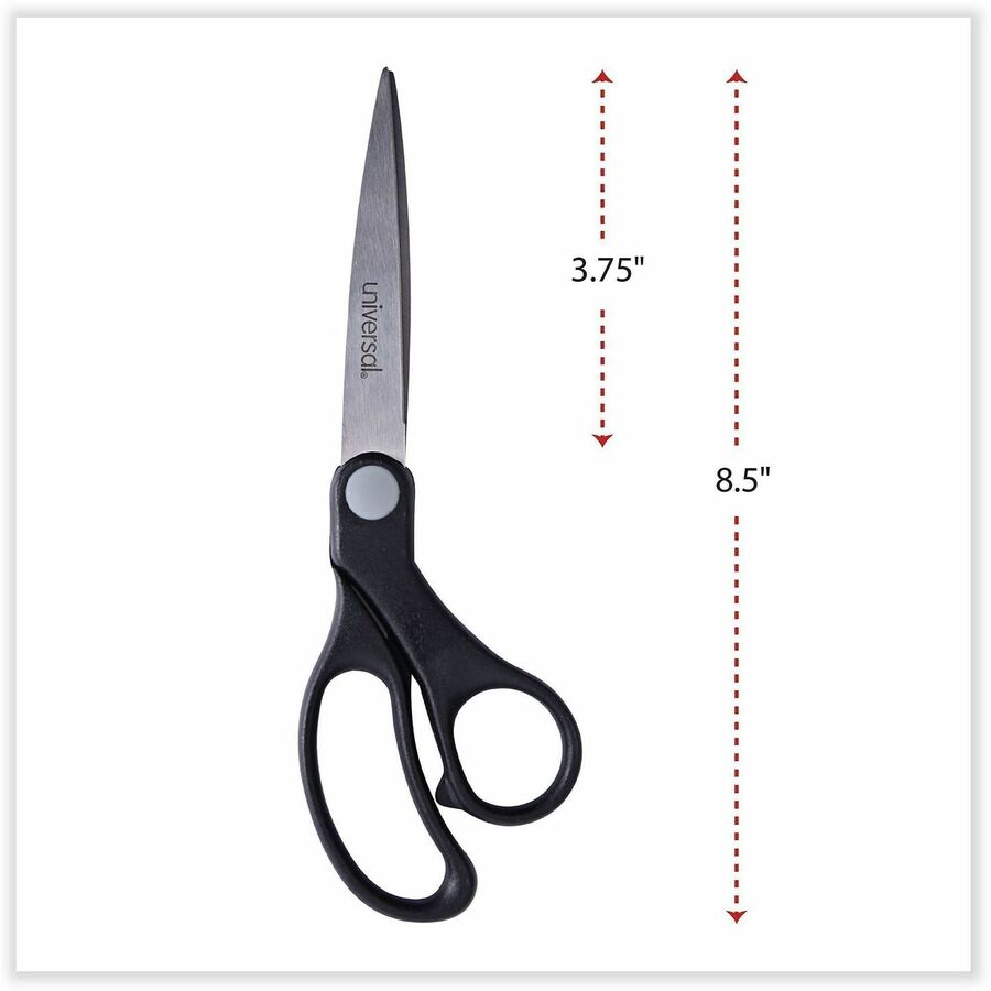 Universal Scissors - 3.75" Cutting Length - 8.5" Overall Length - Straight-left/right - Stainless Steel - Pointed Tip - Stainless Steel, Black - 1 Each