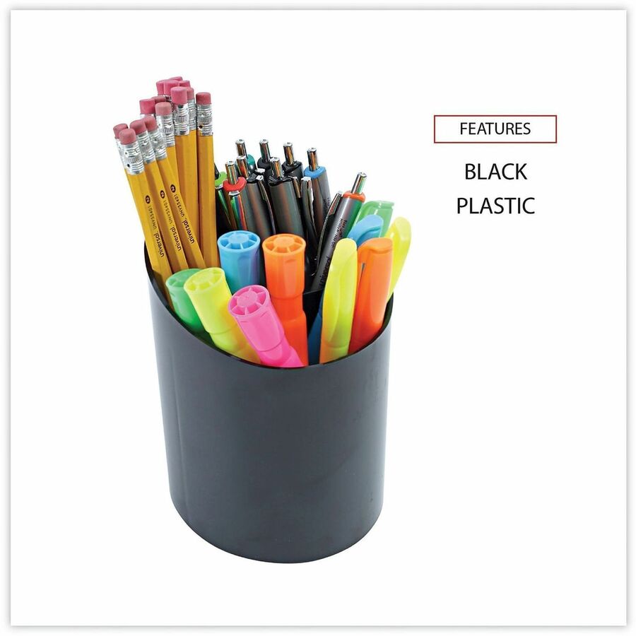 Universal Pencil Holder - 5.6" Height x 4.4" Width x 4.3" Depth - Plastic - Black - Recyclable, Compact, Sturdy - 1 Each