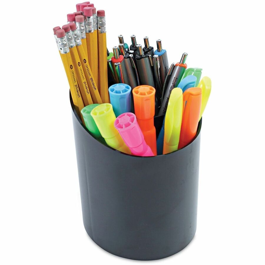 Universal Pencil Holder - 5.6" Height x 4.4" Width x 4.3" Depth - Plastic - Black - Recyclable, Compact, Sturdy - 1 Each