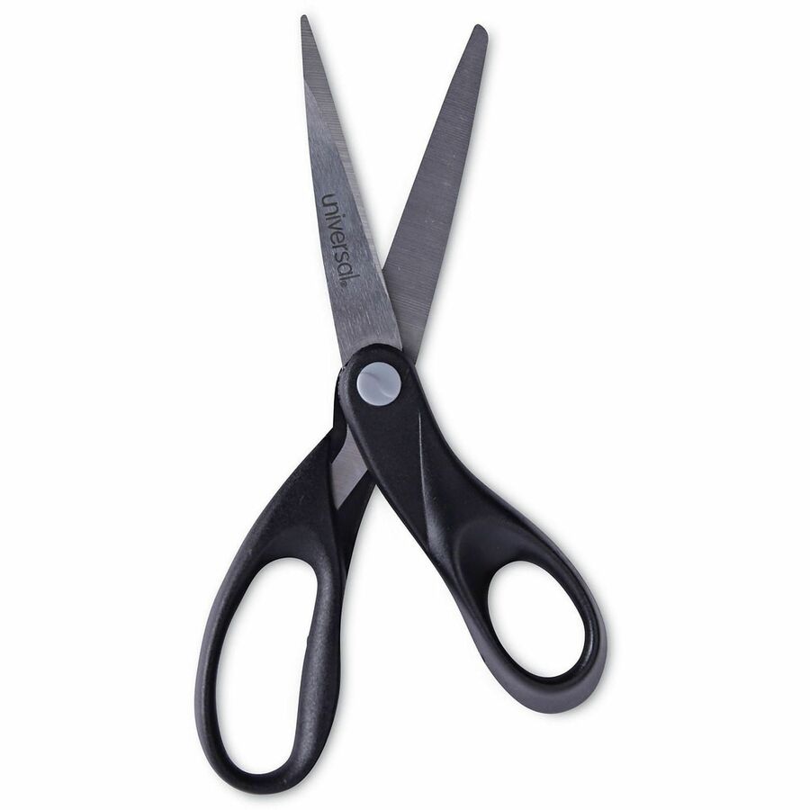 Universal Scissors - 3.75" Cutting Length - 8" Overall Length - Straight-left/right - Stainless Steel - Pointed Tip - Stainless Steel, Black - 1 Each